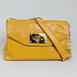 TORY BURCH yellow leather turnlock chain strap bag